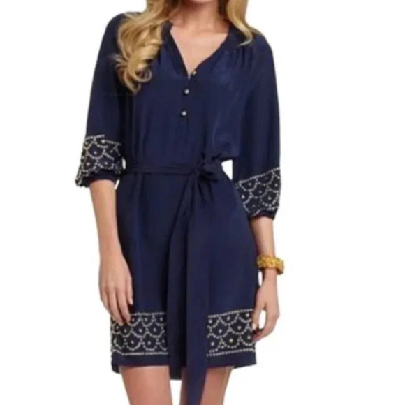 LILLY PULITZER True navy silk gold studded Perla dress size: small - Picture 6 of 6